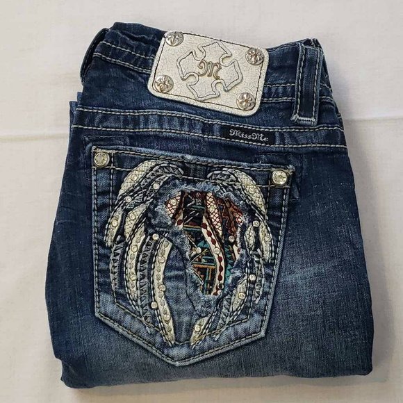 Miss Me Womens Easy Skinny Jeans Blue Cuffed Embroidered Dark Wash Mid-Rise 25 - Picture 4 of 15